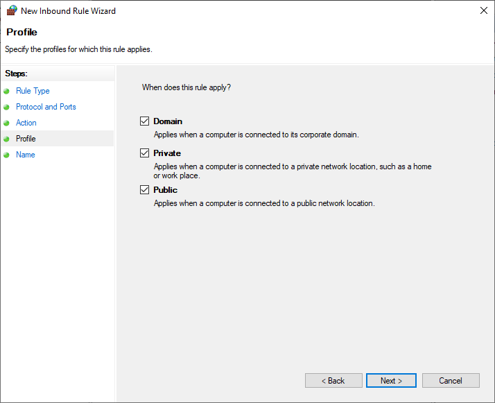 Windows inbound rules domain